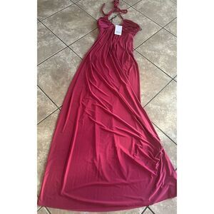 NWT Misa Los Angeles XS Rope Tie Maxi Jersey Dress Pink Stretch